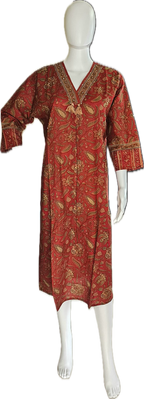 Revanta Rust Ethnic Floral Printed Kurta with Tassel Neckline