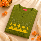 Anvita Olive Green Embroidered Yoke Co-ord Set with Mustard Yoke Design & Mirror Work