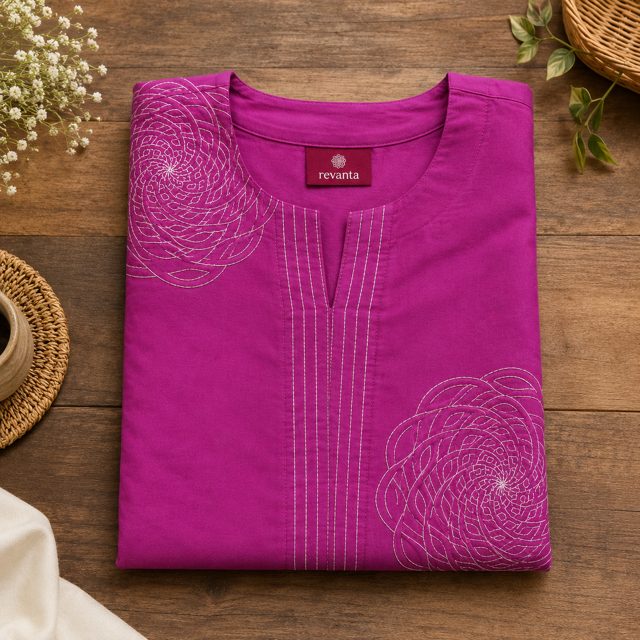 Revanta Deep Lavender Aline Kurta with Pocket, Geometric Print and Elegant Neck Pattern