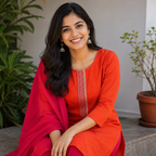 Revanta Orange & Magenta Cotton Kurta Pant Set with One-Sided Dupatta