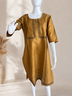 Revanta Mustard Gold Cotton Blend Kurta with Foil Print & Glass Work