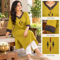 Anvita Mustard Yellow Cotton Kurti with Printed Neck & Sleeve Design