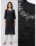 Vertician Black Crushed Nylon A-Line Kurta – Bead Handwork Neck – Premium Party Wear with Lining