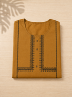 Revanta Mustard Gold Cotton Blend Kurta with Foil Print & Glass Work
