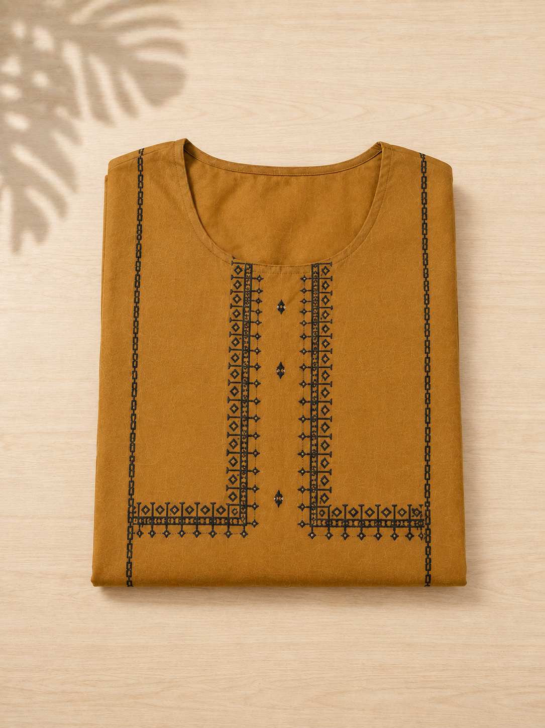 Revanta Mustard Gold Cotton Blend Kurta with Foil Print & Glass Work