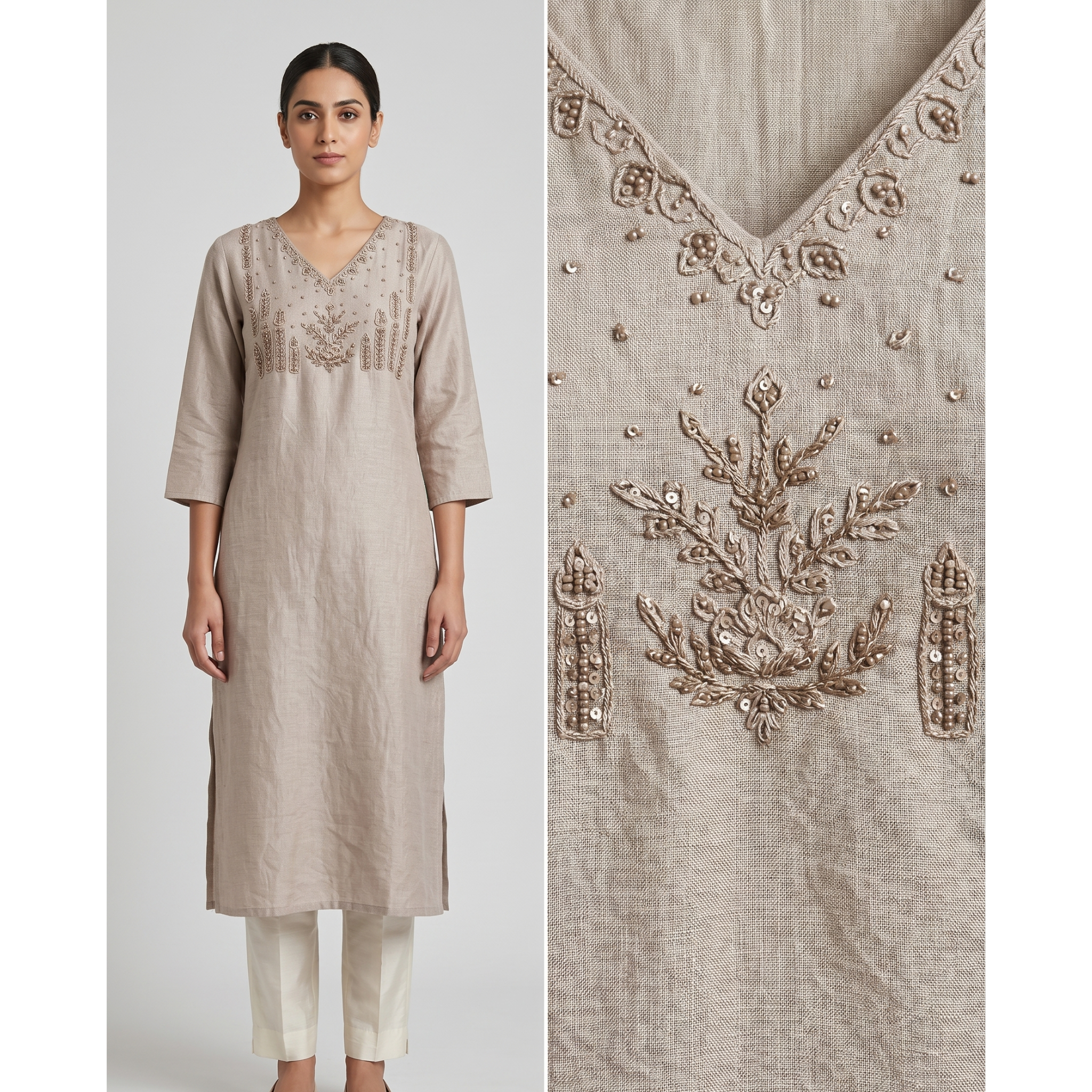 Women’s A-Line Kurti in Crushed Nylon with Bead Handwork and Lining
