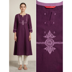 Anvita Plum Purple Pure Cotton Straight Kurta – Mandalic Digital Print & V-Split Neck
