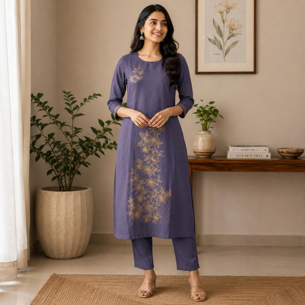 Revanta Aline Malchandheri  Co-ord Set  -Golden Floral Embroidery and Sleeve Detailing