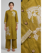 Revanta Olive Green Cotton Co-ord Set – Digital Print Button-Down Kurta with Palazzo Pants