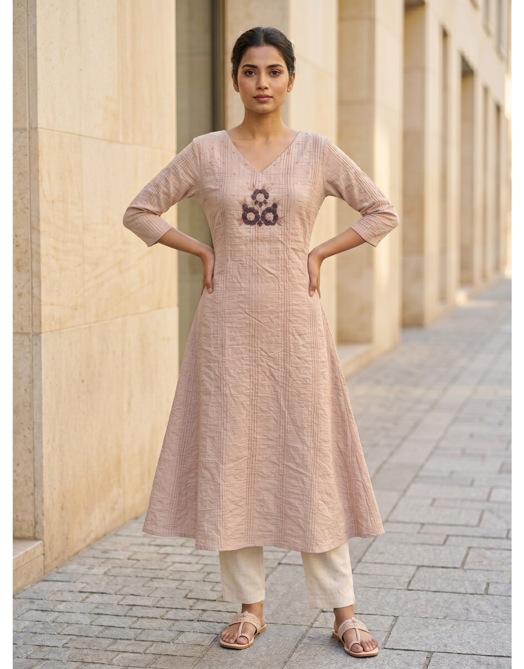 Women’s Premium Crushed Nylon Straight Kurti with Handwork & Inside Lining