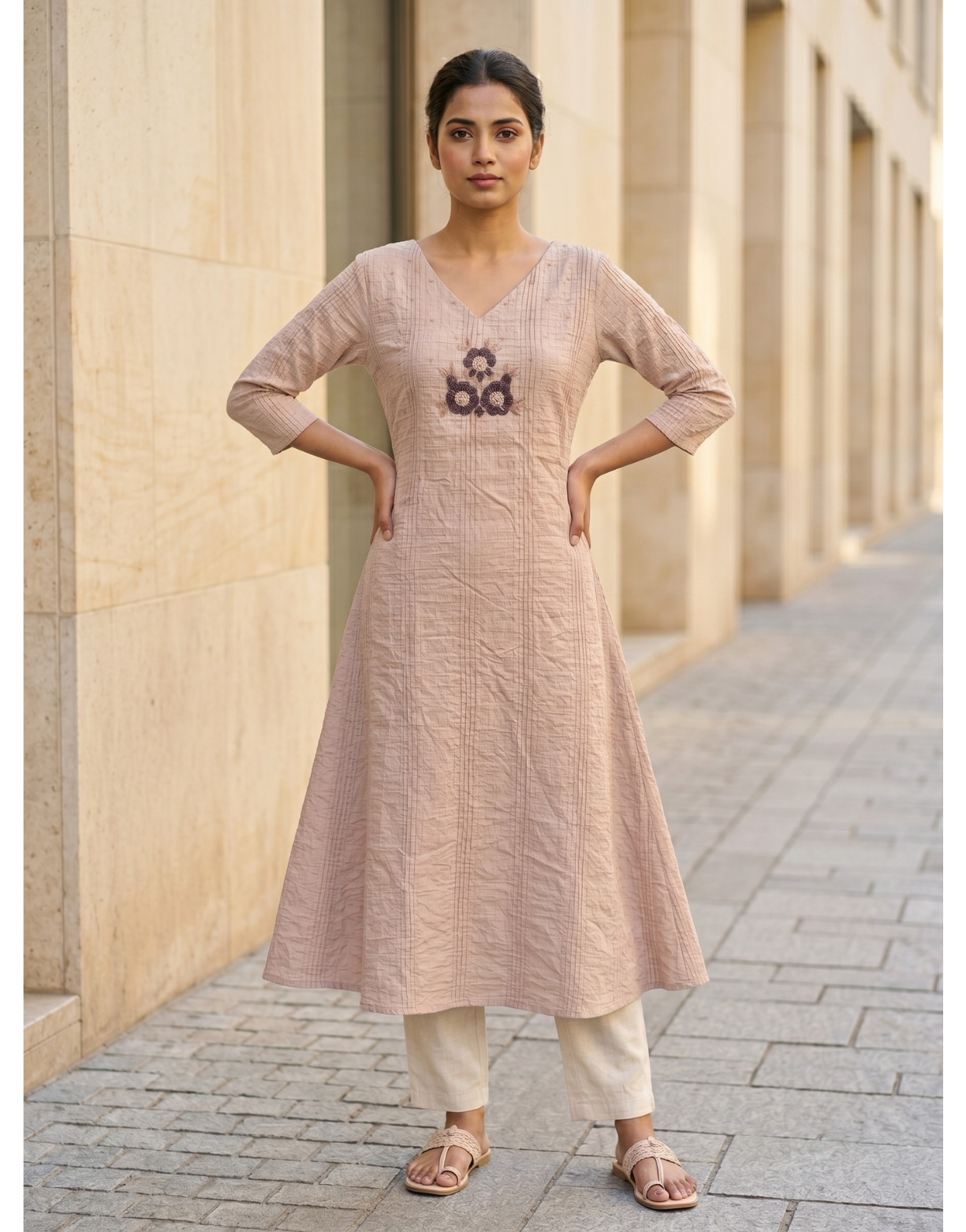 Women’s Premium Crushed Nylon Straight Kurti with Handwork & Inside Lining