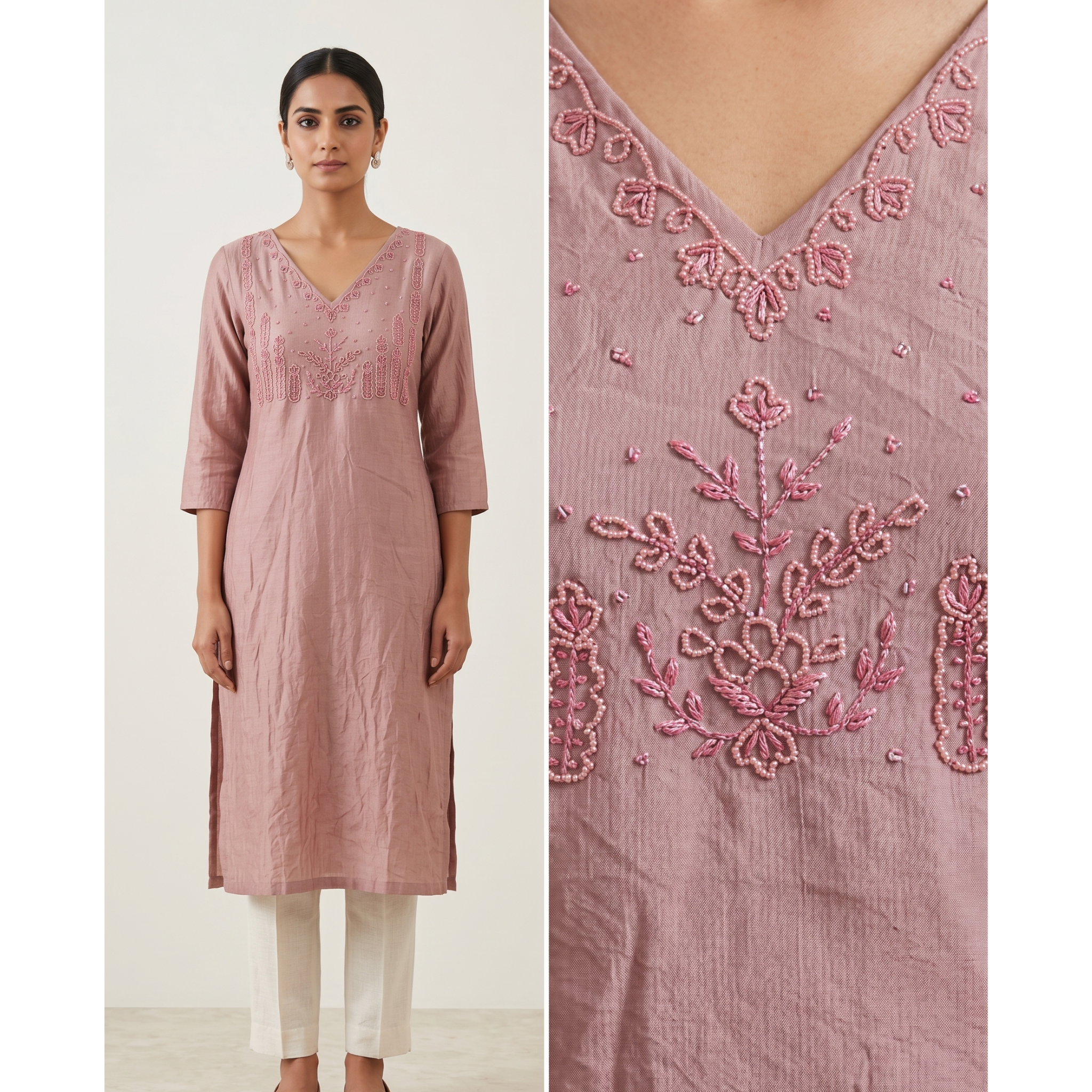 Women’s A-Line Kurti in Crushed Nylon with Bead Handwork and Lining