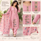 Revanta Dusty Pink Printed 3-Piece Suit with Floral Applique Hem and Matching Dupatta