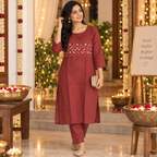 Revanta Maroon Cotton Co-Ord Set with Hand Embroidery & Mirror Work
