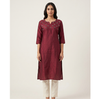 Vertican Maroon A-Line Kurta – Textured Fabric with Handwork Detail – Premium Women's Ethnic Wear