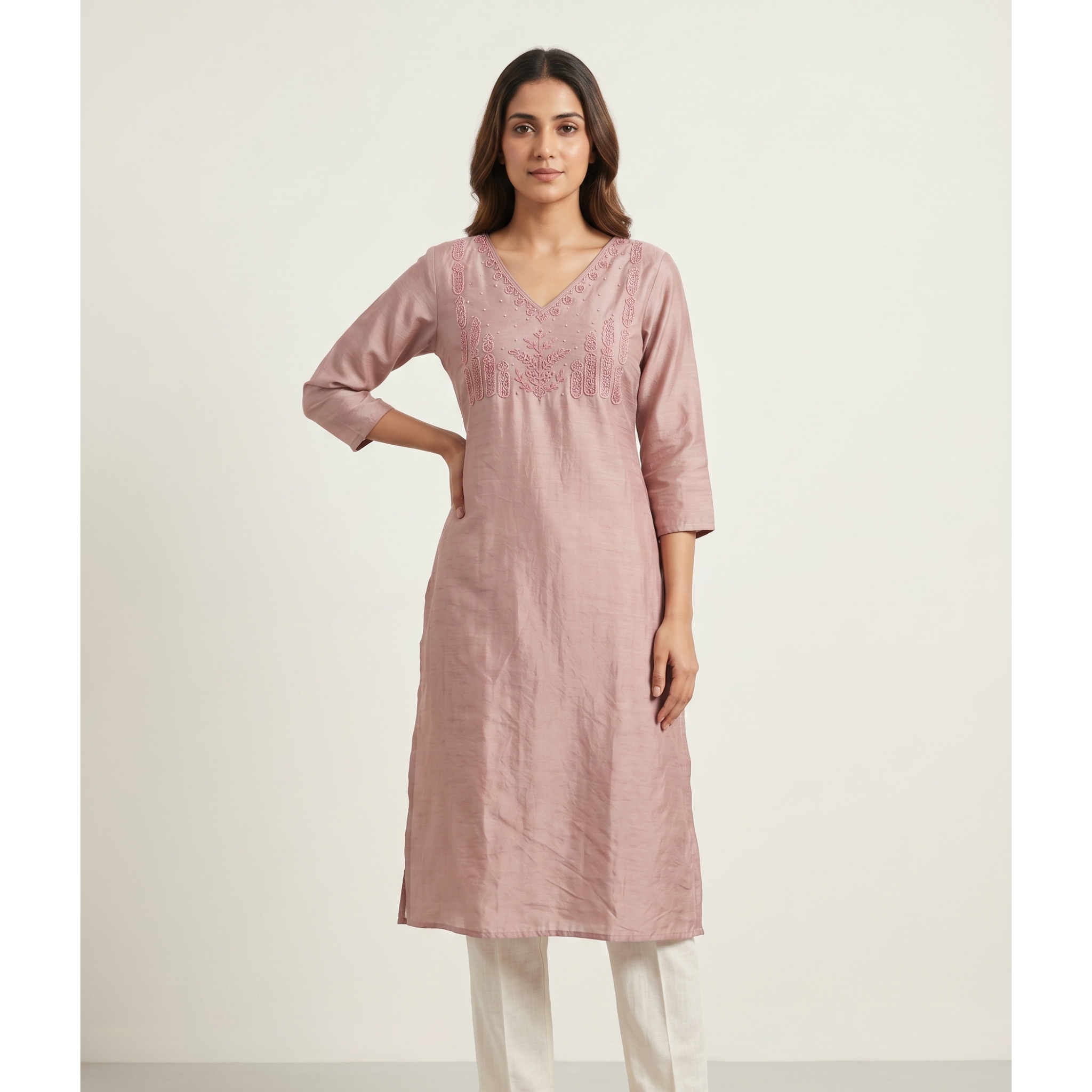 Women’s A-Line Kurti in Crushed Nylon with Bead Handwork and Lining