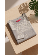 Anvita Ash Cotton Slub Kurta – Embroidered Yoke & Delicate Diamond Motif – Minimalist Chic