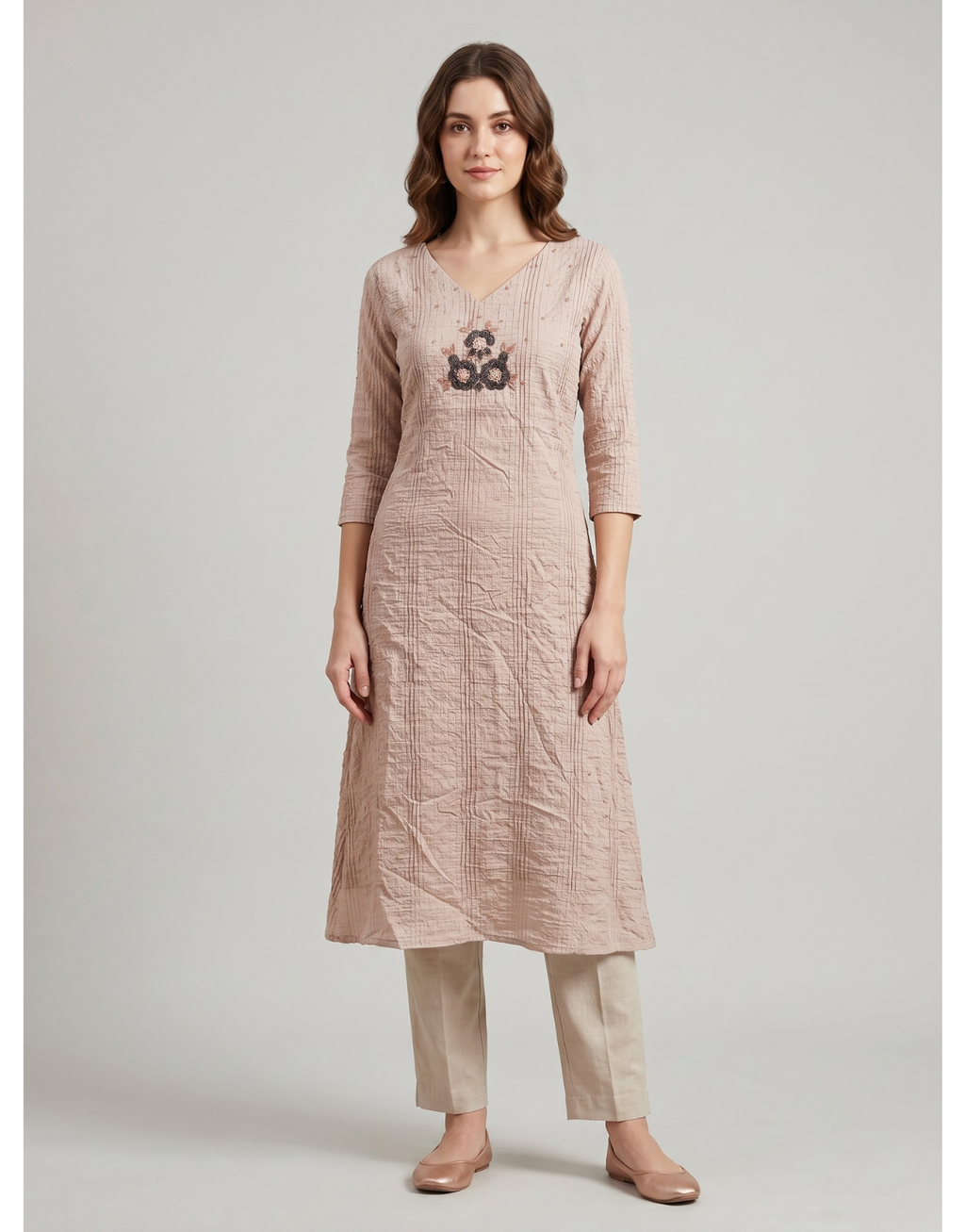 Women’s Premium Crushed Nylon Straight Kurti with Handwork & Inside Lining