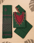 Green Cotton Kurta Palazzo Set with Dupatta – Contrast Yoke & Digital Print