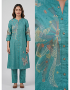 Revanta Teal Cotton A-Line Co-ord Set – Butterfly Digital Print Kurta with Pants