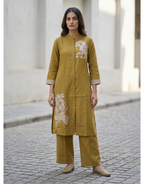 Revanta Olive Green Cotton Co-ord Set – Digital Print Button-Down Kurta with Palazzo Pants