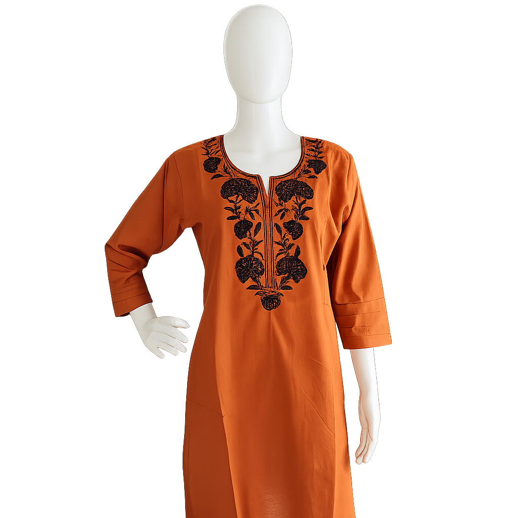 Revanta Rust Orange Embroidered Cotton Kurta