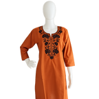 Revanta Rust Orange Embroidered Cotton Kurta