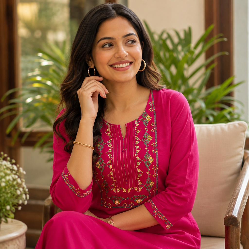 Anvita Fuchsia Pink Cotton Kurta & Palazzo set