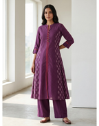 Anvita Purple Cotton Slub Kurta – Elegant Printed Yoke & Sleeve Detail – Chic Festive Wear