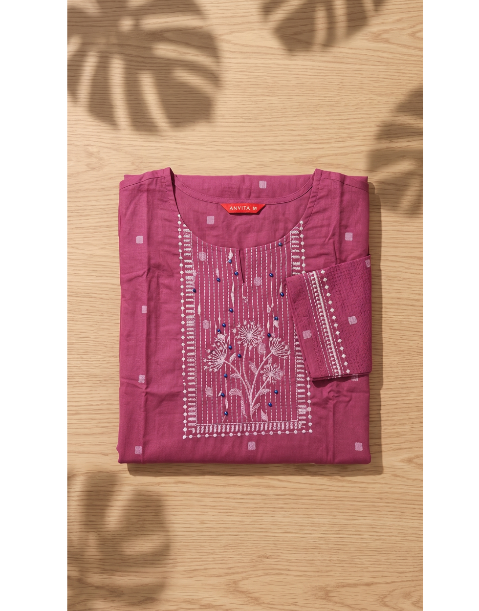Anvita Dark Pink Cotton Slub Kurta – Elegant Printed Yoke & Delicate Butti Motifs