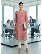 Mauve Semi-Jute Straight Kurta – Delicate Scattered Embroidery Daily Wear