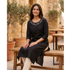 Vertician Black Crushed Nylon A-Line Kurta – Bead Handwork Neck – Premium Party Wear with Lining