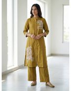 Revanta Olive Green Cotton Co-ord Set – Digital Print Button-Down Kurta with Palazzo Pants