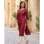 Vertican Maroon A-Line Kurta – Textured Fabric with Handwork Detail – Premium Women's Ethnic Wear