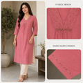 Anvita Collections Coral Pink Semi Raw Silk Embellished Yoke Kurta