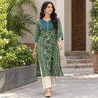 Anvita Green Cotton Printed Kurti | Elegant Ethnic Wear