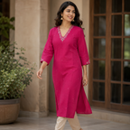 Anvita  ( Celebrations) Magenta Cotton Silk Kurti with Embroidery & Sequin Detailing