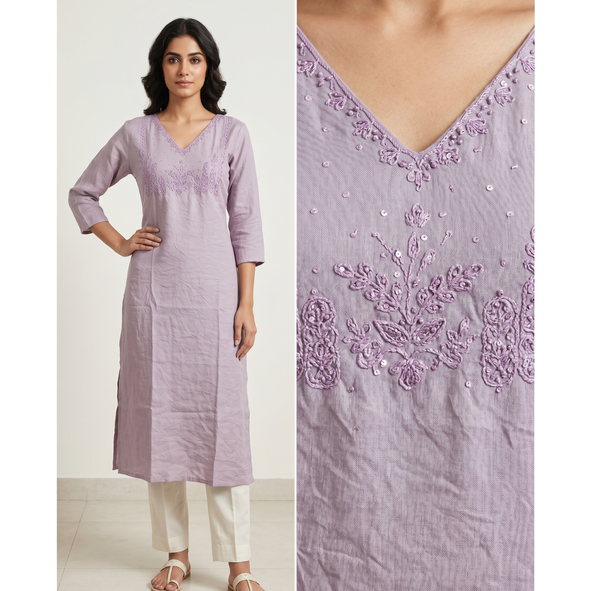 Women’s A-Line Kurti in Crushed Nylon with Bead Handwork and Lining