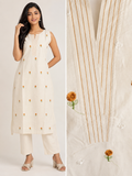Revanta Cream Straight-Fit Kurta Co-Ord Set with Attached Sleeves, Pintucks and Floral Motifs