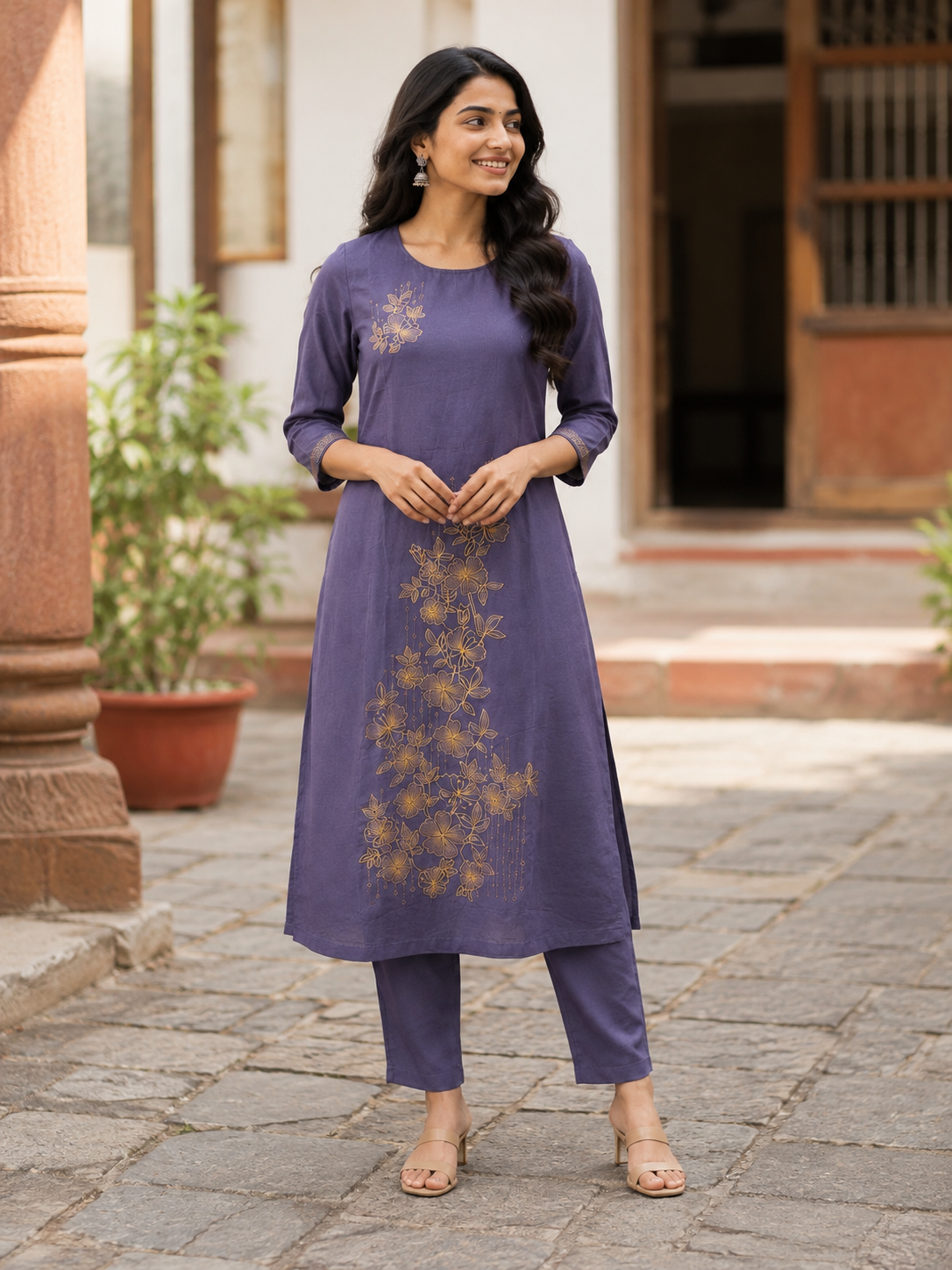 Revanta Aline Malchandheri  Co-ord Set  -Golden Floral Embroidery and Sleeve Detailing