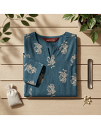 Anvita Teal Printed Cotton Kurta – Floral Motif Design – Elegant Everyday Ethnic Wear