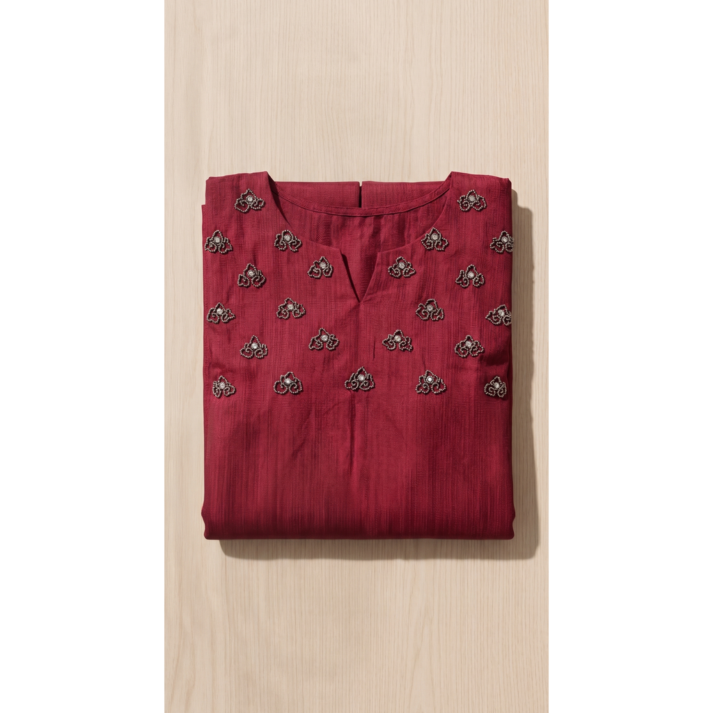 Vertican Maroon A-Line Kurta – Textured Fabric with Handwork Detail – Premium Women's Ethnic Wear