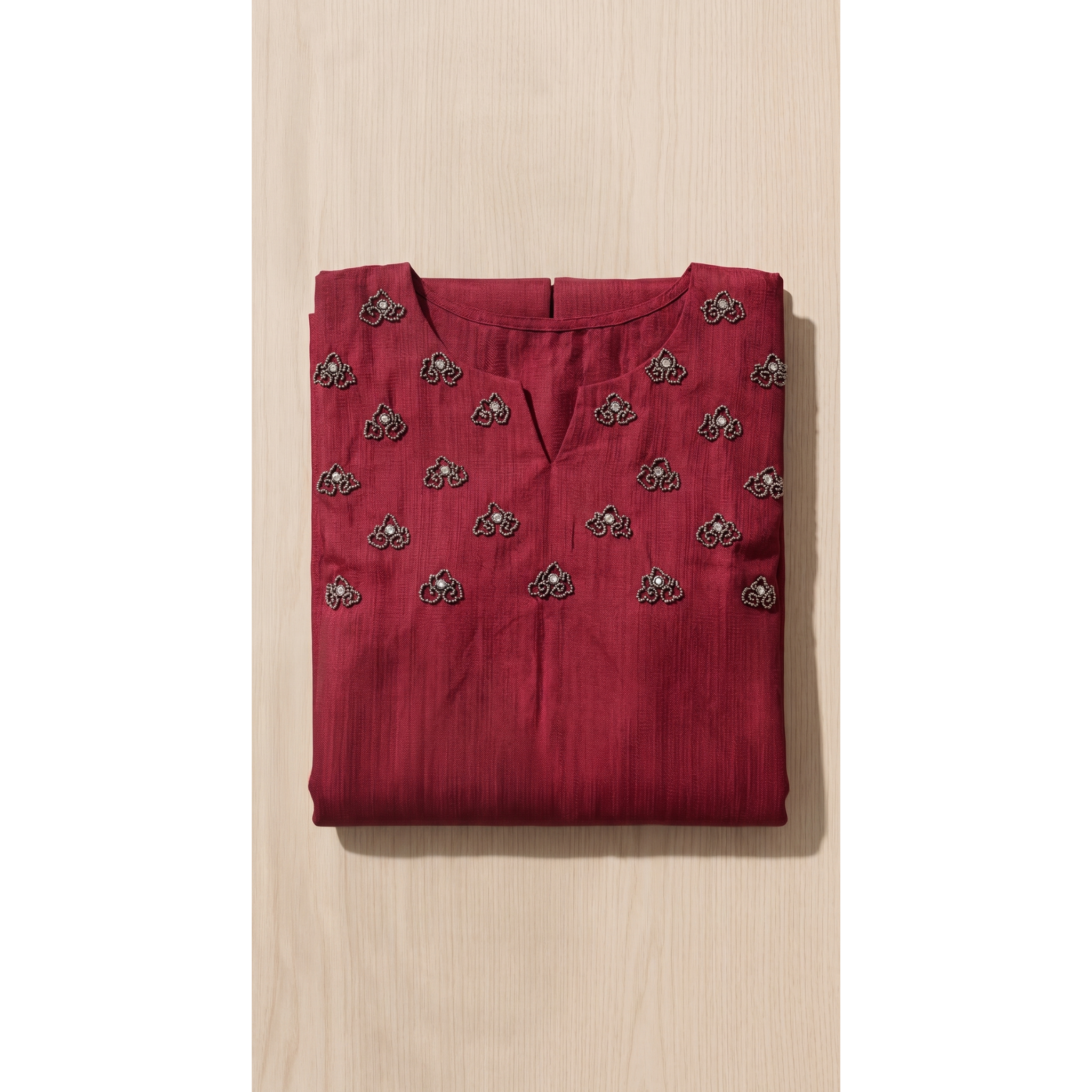 Vertican Maroon A-Line Kurta – Textured Fabric with Handwork Detail – Premium Women's Ethnic Wear