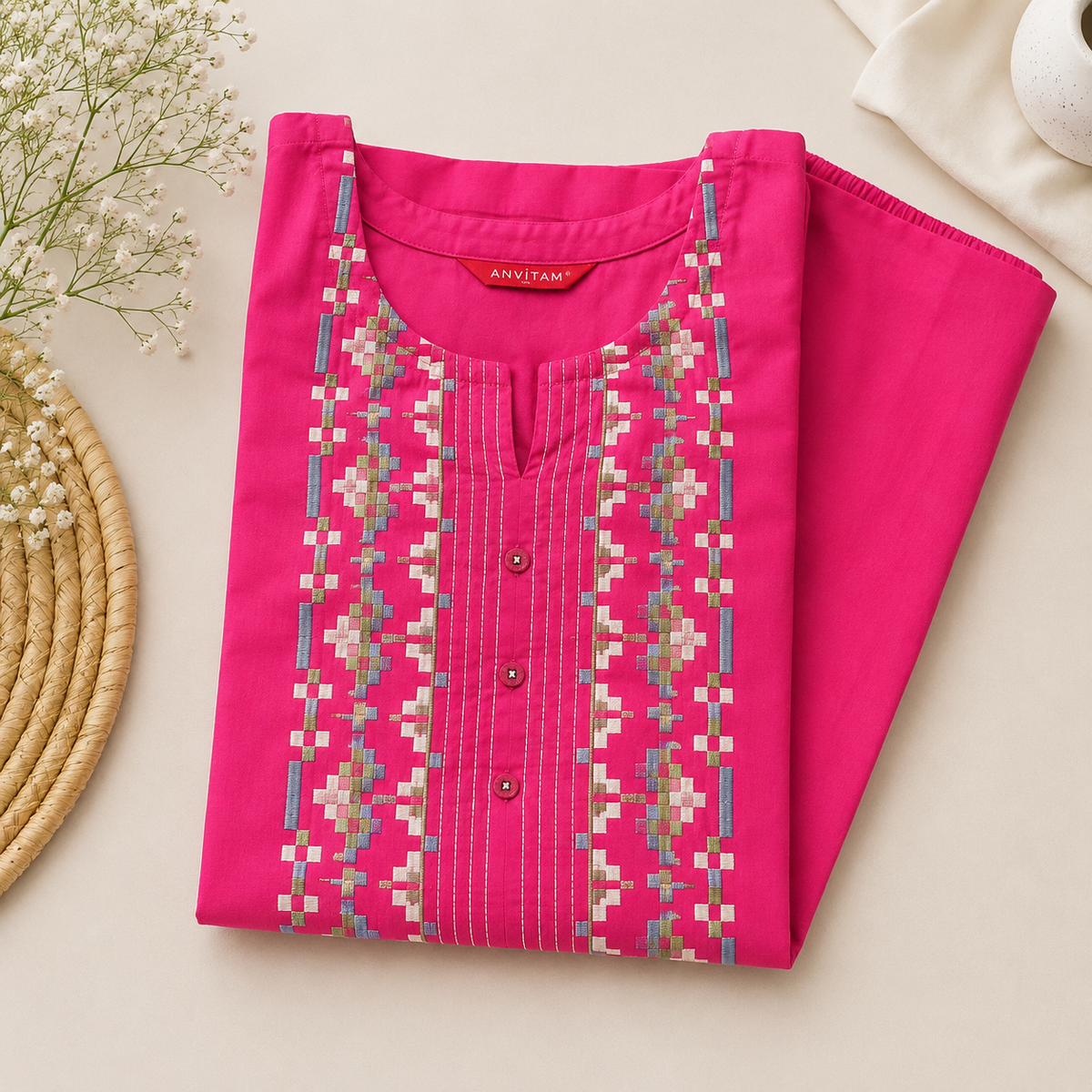 Anvita Fuchsia Pink Cotton Kurta & Palazzo set