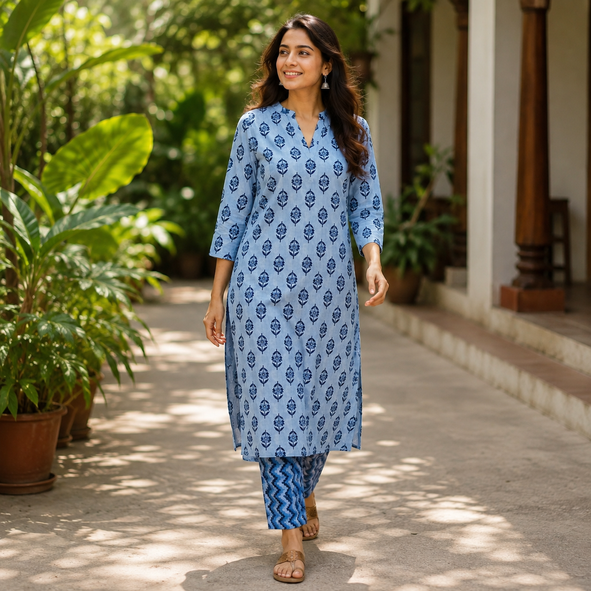 Revanta Blue Printed Cambric cotton Kurta Pant Set