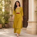 Anvita Mustard Yellow Cotton Kurta and Palazzo Set with Yoke Detail