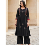 Anvita Jet Black Cotton Straight-Cut Kurta Set – Geometric Digital Print & Palazzo