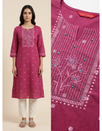 Anvita Dark Pink Cotton Slub Kurta – Elegant Printed Yoke & Delicate Butti Motifs