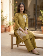 Revanta Olive Green Cotton Co-ord Set – Digital Print Button-Down Kurta with Palazzo Pants