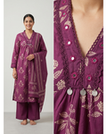 Mauve Purple Cotton A-Line Kurta Set with Dupatta – Floral Digital Print & Mirror-Work Yoke